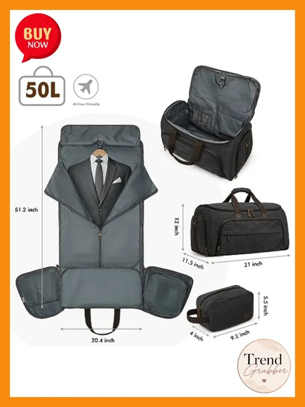 Convertible Garment Bag Carry-On Travel Duffel Suit Bag with Toiletry Bag